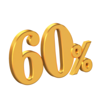 Sixty Percent Off 3D Gold Letters, Big Discount, Special Offer, 3D Rendering png