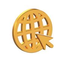 Webseite 3d Symbol isoliert auf transparent Hintergrund, Gold Textur, 3d Rendern png