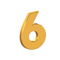 Six Number 3D Icon Isolated on Transparent Background, Gold Texture, 3D Rendering png