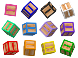 jag brev 3d färgrik leksak block i annorlunda roterande placera, isolerat trä kub brev, 3d tolkning png
