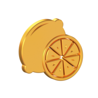 Lemon Whole and Slice 3D Icon Isolated on Transparent Background, Gold Texture, 3D Rendering png