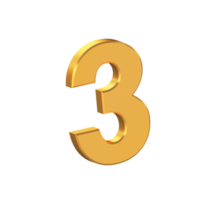 Tres número 3d icono aislado en transparente fondo, oro textura, 3d representación png