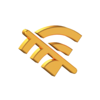 Wifi apagado, inalámbrico apagado señal 3d icono aislado en transparente fondo, oro textura, 3d representación png