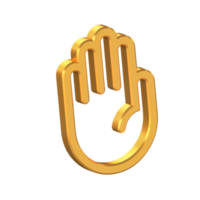Hand umrissen 3d Symbol isoliert auf transparent Hintergrund, Gold Textur, 3d Rendern png