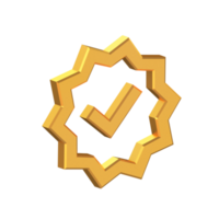 verifiziert Zeichen 3d Symbol isoliert auf transparent Hintergrund, Gold Textur, 3d Rendern png