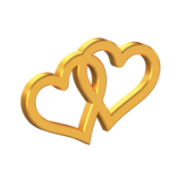 corazón juntos 3d icono aislado en transparente fondo, oro textura, 3d representación png