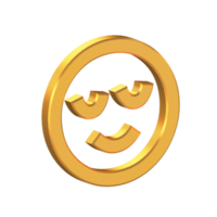 cara emoji sentimiento calma 3d icono aislado en transparente fondo, oro textura, 3d representación png