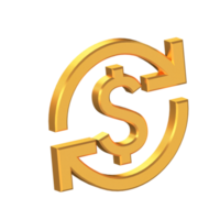 Currency Exchange 3D Icon Isolated on Transparent Background, Gold Texture, 3D Rendering png