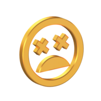 ansikte emoji känsla mycket missnöjd 3d ikon isolerat på transparent bakgrund, guld textur, 3d tolkning png