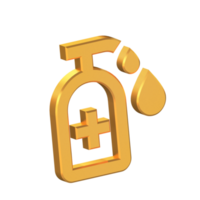 Desinfektionsmittel Flasche 3d Symbol isoliert auf transparent Hintergrund, Gold Textur, 3d Rendern png