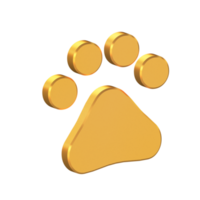 Pet Foot 3D Icon Isolated on Transparent Background, Gold Texture, 3D Rendering png