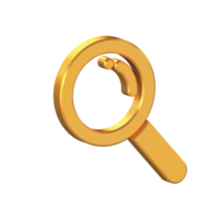 Search 3D Icon Isolated on Transparent Background, Gold Texture, 3D Rendering png
