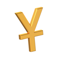 Yuan 3d Symbol isoliert auf transparent Hintergrund, Gold Textur, 3d Rendern png