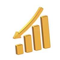 giù grafico 3d icona isolato su trasparente sfondo, oro struttura, 3d interpretazione png