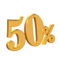 Fifty Percent Off 3D Gold Letters, Big Discount, Special Offer, 3D Rendering png