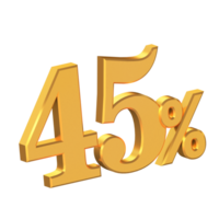 Forty Five Percent Off 3D Gold Letters, Big Discount, Special Offer, 3D Rendering png