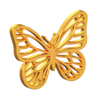 Butterfly 3D Icon Isolated on Transparent Background, Gold Texture, 3D Rendering png