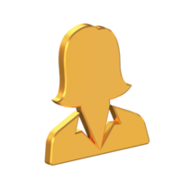 hembra cara perfil 3d icono aislado en transparente fondo, oro textura, 3d representación png