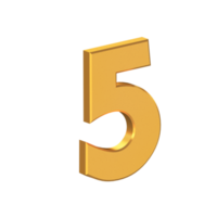 Five Number 3D Icon Isolated on Transparent Background, Gold Texture, 3D Rendering png