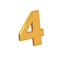 Four Number 3D Icon Isolated on Transparent Background, Gold Texture, 3D Rendering png