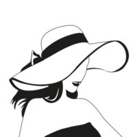 girl wearing big hat. sexy lady with black hat illustration. black and white. transparent background. png