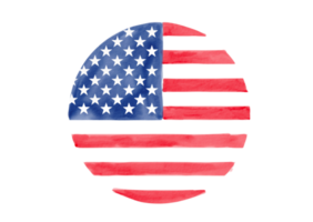 USA flag in circle shape with watercolor  brush paint textured. png