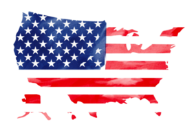 EUA bandeira dentro mapa forma com aguarela escova pintura texturizado png