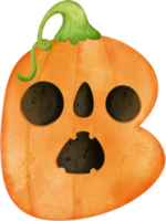 schattig doopvont b kawaii gezicht halloween pompoen alfabet belettering waterverf hand- tekening png