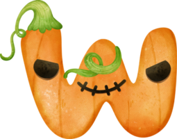 linda fuente w kawaii cara Víspera de Todos los Santos calabaza alfabeto letras acuarela mano dibujo png