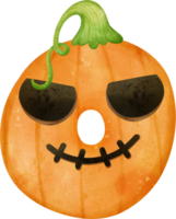 schattig doopvont O kawaii gezicht halloween pompoen alfabet belettering waterverf hand- tekening png