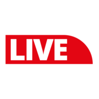 Red live button icon for TV and Streaming on a Transparent Background png