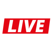 Red live button icon for TV and Streaming on a Transparent Background png