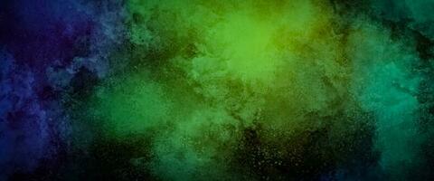 Dark watercolor luxury fantasy background. Beautiful green watercolor splash design. Watercolor background Space, nebula, night star sky. Paper textured aquarelle canvas for modern creative design. photo