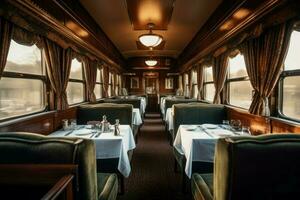 Dining interior train. Generate Ai photo