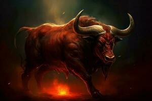 Bull red flames. Generate Ai photo