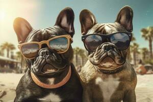 Dog sunglasses selfie travel. Generate Ai photo
