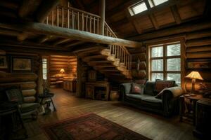 Cabin home interior old decor. Generate AI photo