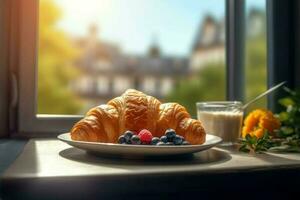 Paris french croissant snack. Generate Ai photo