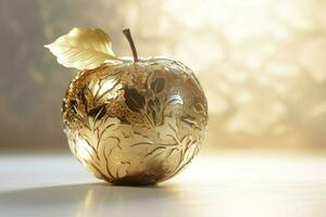 Golden bright apple metal. Generate Ai photo