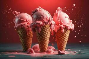 Strawberry ice cream. Generate Ai photo