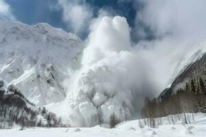 Massive avalanche mountains scenery. Generate Ai photo