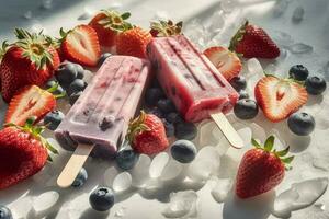 Healthy mixed berry popsicle dessert. Generate Ai photo