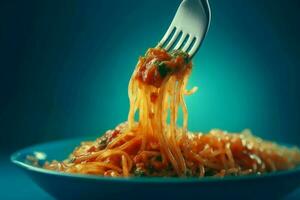 espaguetis tenedor alimento. generar ai foto