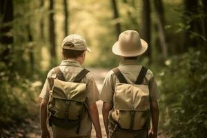 espalda ver de explorar Niños amigos. generar ai foto