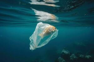 Sea fish plastic bag garbage. Generate Ai photo