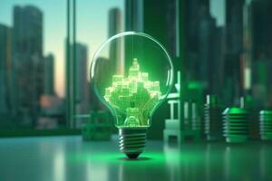 Lightbulb containing green city. Generate Ai photo