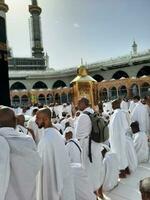 la meca, saudi arabia, abril 2023 - peregrinos desde todas terminado el mundo son presente en el patio de masjid al haram para tawaf. foto