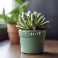 A cactus green plant in the pot photo