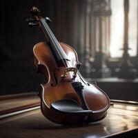 A violin on a table Ai generated photo