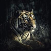 un Tigre en el noche ai generado foto